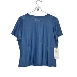 Titin Women Top Basic Tees Boxy Fit Cropped Round Neck‎ Short Sleeve Blue XL NWT
